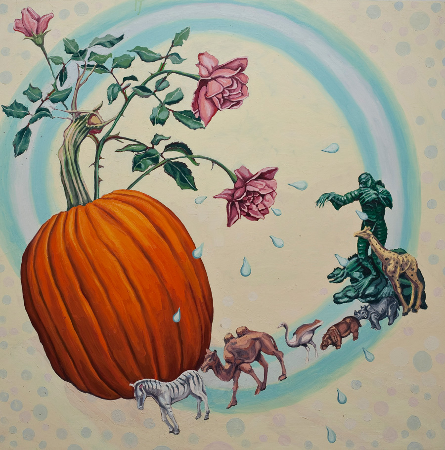 Pumpkin Parade 1964, Oil on Panel, 48" x 48"